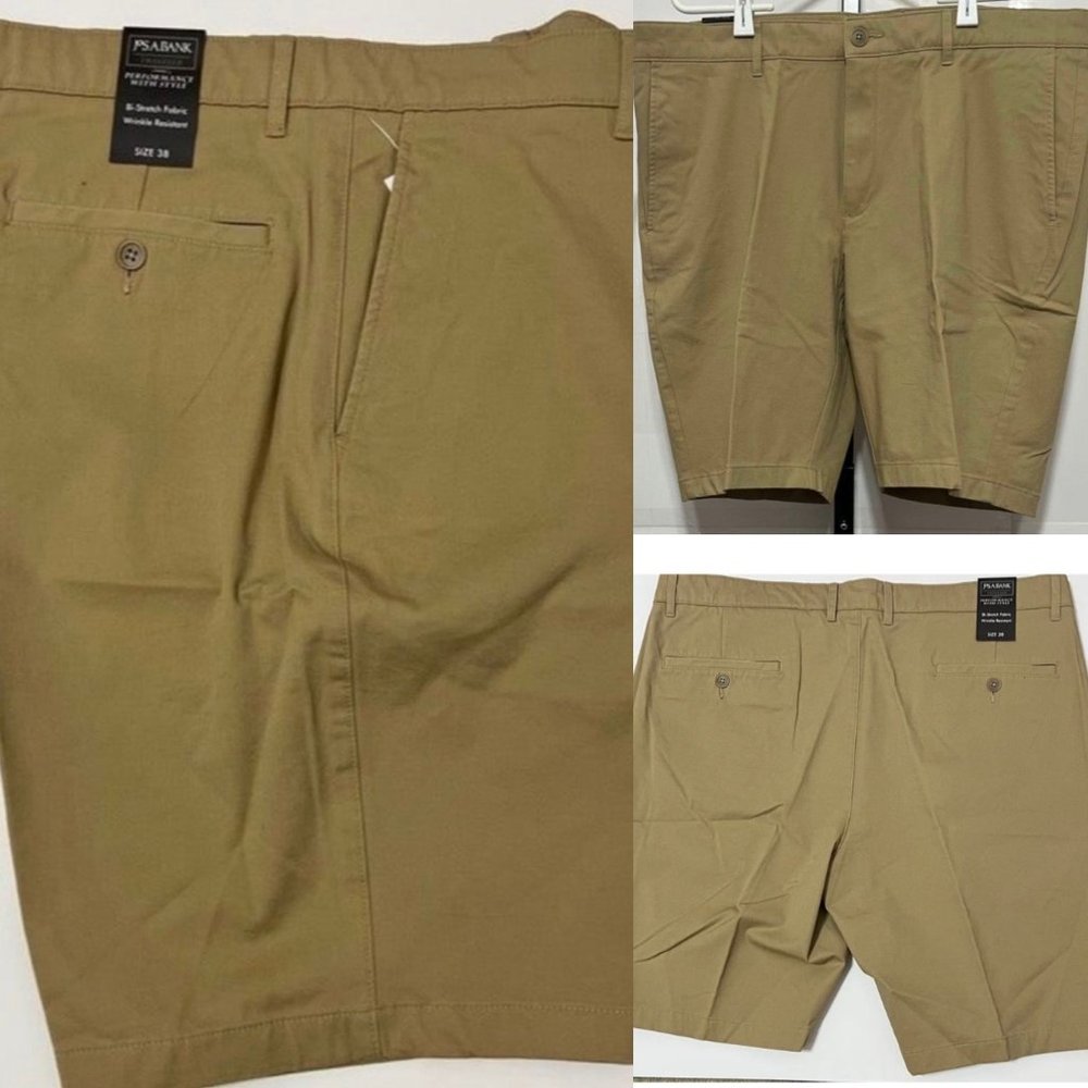 Jos A Bank Tan Sz 38 R Traveler Collection Tailored Fit Flat Front Twill Shorts - Picture 1 of 5